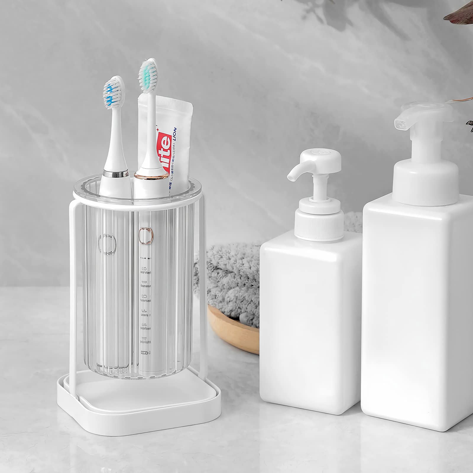 Toothbrush Holders With Drain Tray, Hanging Toothbrush And Toothpaste Holder Organizer Bathroom Caddy Countertop For Toothpaste,